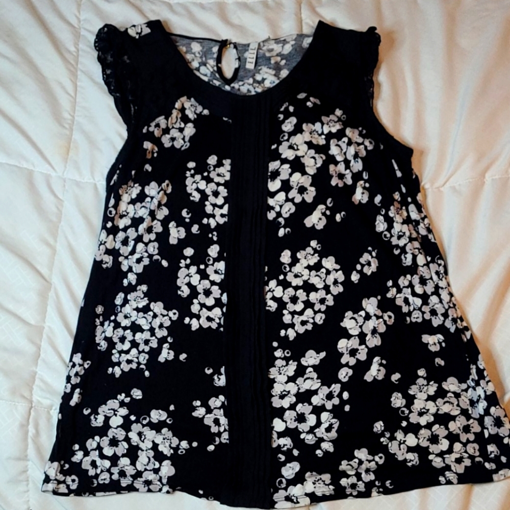 Women's black with white & gray floral top